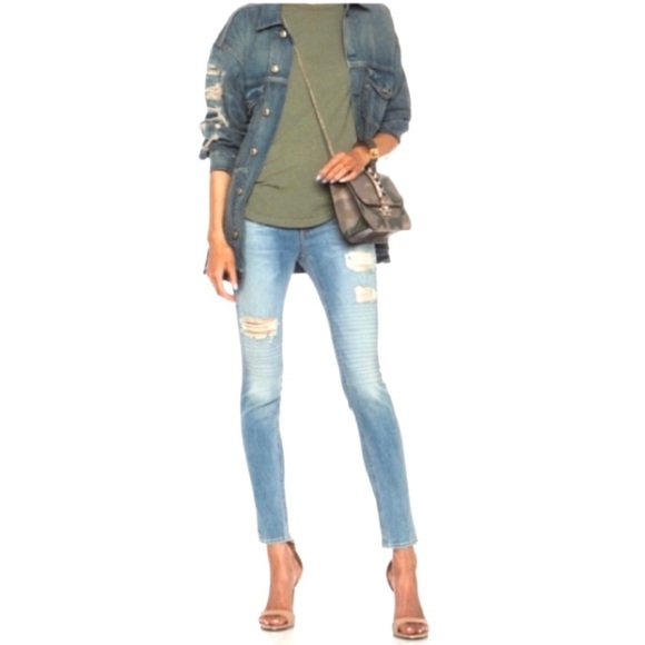RAG & Bone Convoy Moto Ripped Distressed Skinny Jeans in light Washed - Picture 9 of 9